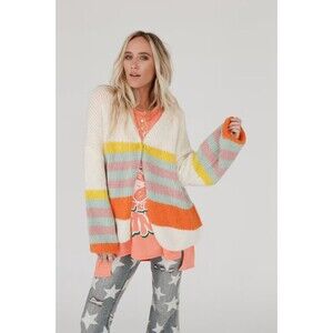 Heyday Retro Striped soft knit Cardigan Oversized Boho Women Size M